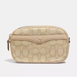 Coach Ivie Womens Beige Convertible Gold Zip Jacquard Small Belt Crossbody Bag
